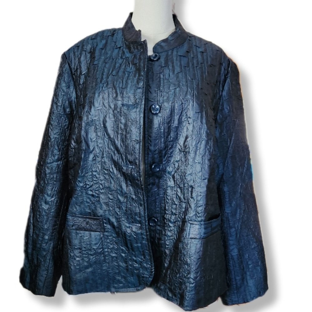 Womens Erin London Blue Satinlike Snakeskin Textured Women's Jacket 2X